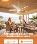 NWOP 28 Inch Plug-In Outdoor Ceiling Fan with Light and Remote, Waterproof Small Ceiling Fan for Patio Porch Balcony, in a cozy outdoor setting.