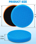 Six Inch Buffing Polishing Pad Kit With Wool Pads And M14 Drill Adapter, Includes Five 6 Inch Color Coded Pads, image of blue and orange pads with measurements