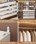 Slick Modular Closet System With Twelve Roomy Drawers And Four Heavy Lifting Rods Adjustable From Eight Point Five To Eleven Point Five Feet For Zero Hassle Bedroom Organization Super Simple Fast Assembly Setup, featuring 8 wooden drawers and 4 rods.