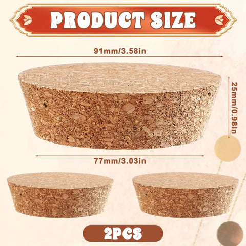 Tapered Cork Stoppers Set, Large 3.5 Inch Wood Cork Bottle Plugs For Canning Jars And Wine Bottles, Tight Seal, 2 Pack