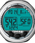 Display of Giotto 2 Dive Computer Console for Beginner to Intermediate Scuba Divers showing depth and air readouts in metric version.