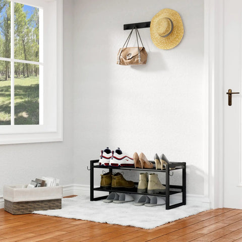 Expandable Heavy Duty Metal Shoe Rack With Adjustable Shelves Freestanding Shoe Organizer in entryway with shoes