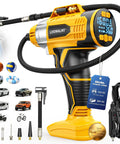 No Fuss Cordless Tire Inflator Workhorse With Blazing Fast Airflow And Totally Foolproof Digital Gauge Auto Shut Off, showing digital display and nozzle.