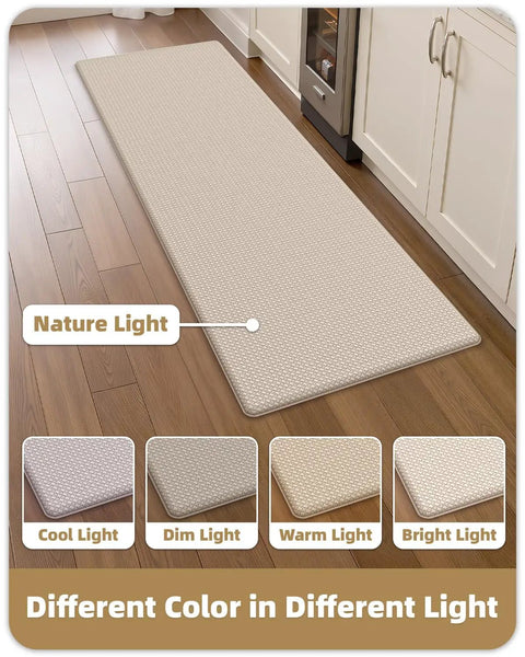Anti Fatigue Kitchen Floor Mat 24 By 94 Inches Wide Runner Rug For Front Sink Easy To Clean Water And Oil Proof Anti Slip Foam Rubber Cushion Cushioned Standing Comfort Durable Doormat For Kitchen And Laundry Dark Beige in different lighting conditions