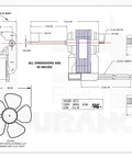 Technical diagram of Universal Bathroom Vent Fan Motor Assembly Replacement 120V 50 CFM 3000 RPM for Broan Nutone models.
