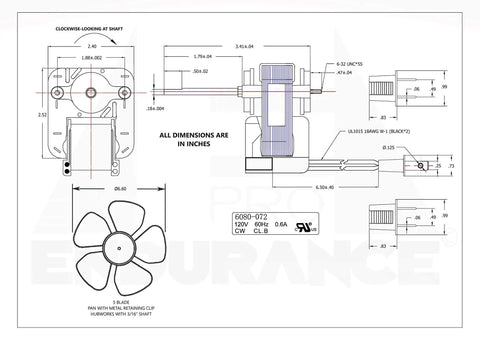 Technical diagram of Universal Bathroom Vent Fan Motor Assembly Replacement 120V 50 CFM 3000 RPM for Broan Nutone models.