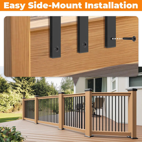 25 Pack 26 Inch Black Metal Deck Balusters Rectangular Stair Spindles For Deck Railing System Side Mount Railing Kit installation