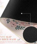 Close-up of Pink Floral Desk Pad showing anti-slip rubber base and stitched edges, XXL Large Mouse Pad For Aesthetic Office Setup.