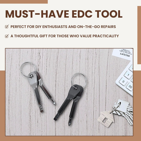 Hella Handy Pocket Screwdriver Set Pack Of Two Keychain Multitool compact EDC tools on wooden background for quick repairs.