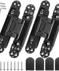 Upgraded Invisible Door Hinges 2 Pack Black 6 Inch Concealed Hidden Hinges For Doors With 3 Way Adjustable And 180 Degree Swing Copper Support Heavy Duty 88 Lb Load Bearing