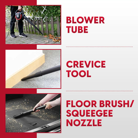 Blower tube, crevice tool, and floor brush for Beast All In One Wet Dry Vacuum With Detachable Blower 6 Gallon 5 Peak HP 70 CFM Suction