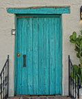 Rustic blue wooden door with Black Cast Iron Barn Door Handles Rustic Heavy Duty Gate Pulls 7 Inch Sliding Door Hardware visible.