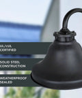 Close-up of Bayport 10.25 Inch Outdoor Light Fixture Sconce Bronze Exterior Wall Lantern highlighting UL certification and features