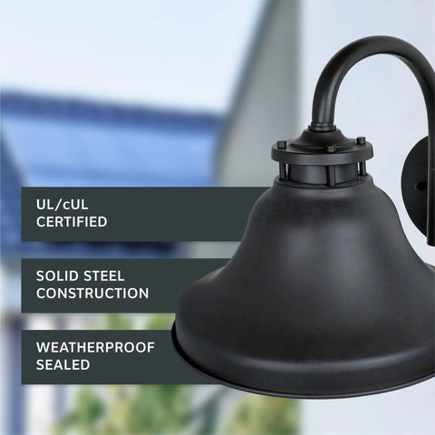 Close-up of Bayport 10.25 Inch Outdoor Light Fixture Sconce Bronze Exterior Wall Lantern highlighting UL certification and features