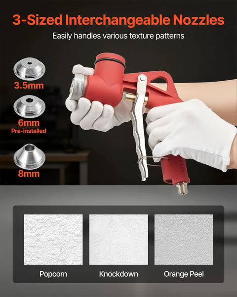 Professional Air Texture Spray Gun With 1.45 Gallon Hopper And Swappable Nozzles for textured ceiling applications.