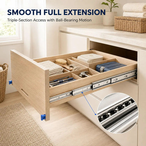 60 Inch Beefy Heavy Duty Drawer Slides With Full Extension Ball Bearing 500Lb Capacity Per Pair Ultra Solid Steel Build Smooth Silent Operation 76mm Rail Width Durable Hardware For Cabinets on open kitchen drawer