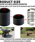 Tough As Nails Nylon Wheel Hub Spacers Kit Featuring 5 8 Inch Bore And Corrosion Resistant Extension Sleeves for carts showing precise sizes.