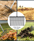 Heavy Duty Garden Pitch Fork With 18 Tines And 53 Inch Non Slip Adjustable Steel Handle featured in garden and farm tasks