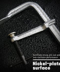 Set of 4 12 Inch Heavy Duty F Clamps for Welding Woodworking and Metalworking with 550 LB Load Capacity and 3 Inch Throat Depth All Steel Construction High Strength Clamps for Pro or DIY Projects close-up with nickel-plated surface