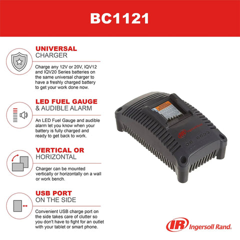 BC1121 Universal 12V And 20V Lithium Ion Battery Charger with LED Fuel Gauge and Audible Alerts