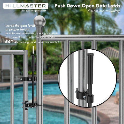 Heavy Duty Pool Gate Latch For Chain Link Fences 1 3/8 Inch Frames And 1 7/8 Inch Posts, Push Style Self-Latching Outdoor Fence Latch