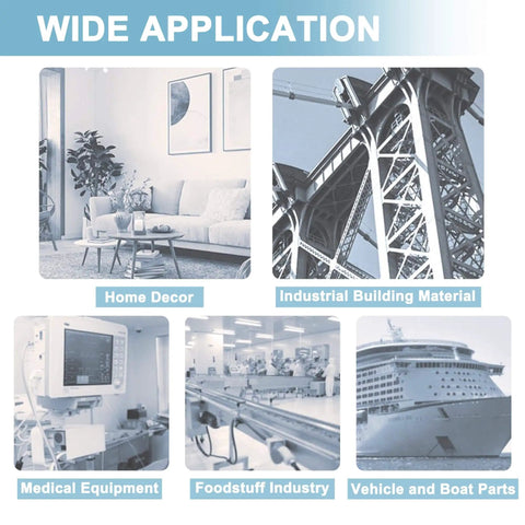 Image showing various applications: home decor, industrial building material, medical equipment, foodstuff industry, vehicle and boat parts.