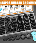 188-piece closed rubber grommet kit with retractable knife showing assorted sizes for firewall hole plugs