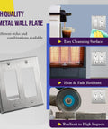 Heavy Duty Stainless Steel 2-Gang Wall Plate 4.50 By 4.57 Inches shown with easy cleaning and heat resistant features