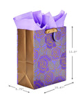 Large Purple Floral Gift Bag With Gold Foil Accents, Satin Ribbon Handles, And Purple Tissue Paper, 13 Inch Tall for all occasions