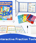 Magnetic Fraction Tiles And Circles Set With Dry Erase Board For Visual Math Learning displayed with bag and marker