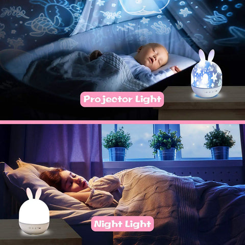 Kids Night Light Rotating Starry Night Projector With Remote Control 6 Projection Films USB Rechargeable in use at night