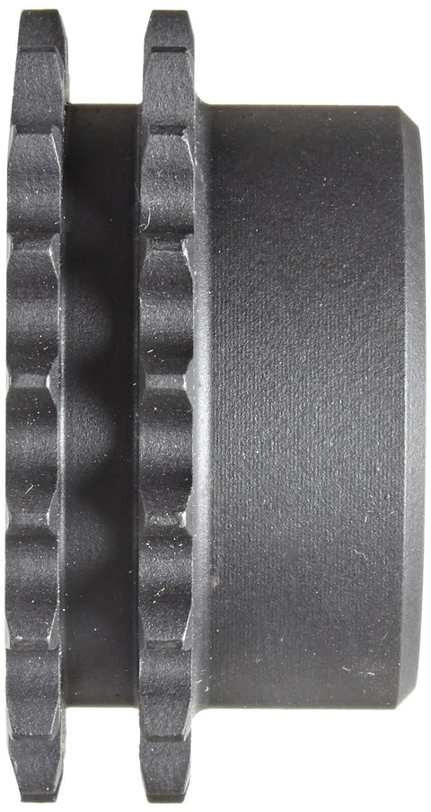 Side view of Double Type B Roller Chain Sprocket With Hardened Teeth For Three Eighths Inch Pitch 35 Chain, reboreable, 19 teeth.