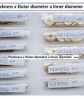 EDC Knife Brass Washer Gasket Replacement Set For Bugout Axis Lock 535 Folding Knife 0.4x9x5.2 Mm 20 Pack Benchmade Compatible Pivot Pin Washers Shim Kit For A Smooth Lockup Plug And Play shown in labeled bags