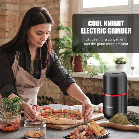 Woman using Electric Herb Grinder With Large Capacity And Beast Mode Fast Grinding, Grinds 120g In 5 To 10 Seconds, Black.