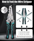 18 In 1 Foldable Wire Stripper Kit with Crimping Pliers Cutter Twister and Splitting Tool in folding steps diagram