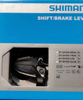 Three By Seven Speed Mountain Bike Brake And Shift Lever Set With EZ Fire Plus Shifting box showing Shimano branding