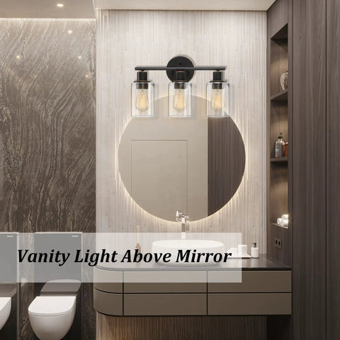 Three-Light Slick Oil Rubbed Bronze Bathroom Vanity Light With Clear Glass Shades Waterproof Modern Wall Sconce Over Mirror