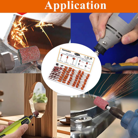 Sunxeke 64-piece sanding bits kit for Dremel tools with aluminum oxide grinding stones and sanding drums, 1/8 in shank