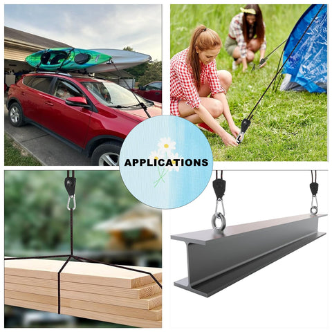 Applications of Ratchet Tie Down Straps Six Millimeter Nylon Rope Four Pack Twelve Foot Each Adjustable Hangers For Kayak Truck Tent And Cargo Hauling Durable Alloy Gears With Galvanized Buckles For Heavy Duty Use