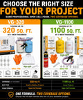 Pro Grade Open Cell Spray Foam Insulation Kit With Hose And Gun Included, VG-320 and VG-1100 options for various project sizes.