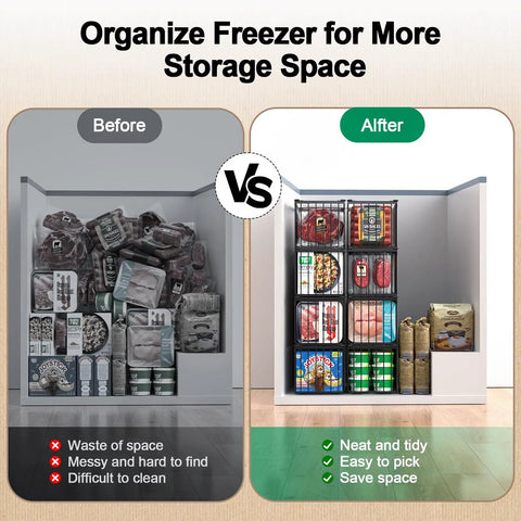 Heavy Duty Rustproof Deep Freezer Organizer Bins 4 Pack Sleek Metal Storage Baskets With Straight Sides For 5 To 7 Cubic Foot Chest Freezer Kitchen Tight Organization