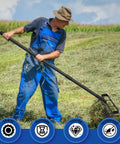 Gardener using 2-In-1 Garden Hoe With 12 Tines And 76.8 Inch Adjustable Handle for weeding in field