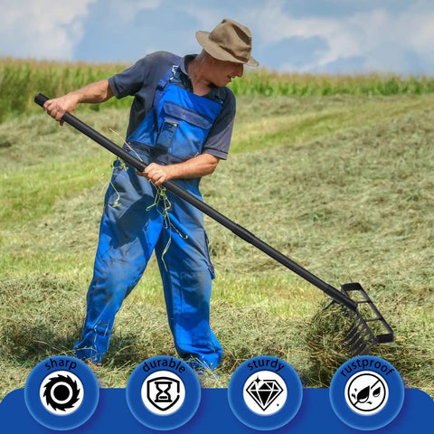 Gardener using 2-In-1 Garden Hoe With 12 Tines And 76.8 Inch Adjustable Handle for weeding in field