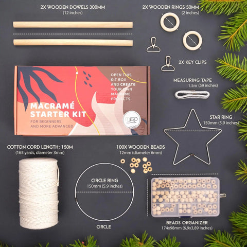 Dope Macrame Starter Kit For Adults Beginners With 112 Piece Supply Pack And 7 Projects, 165 Yards Of 3Mm Cotton Cord, Rings, Dowels, Beads