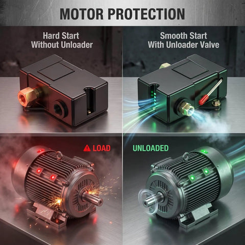 Heavy Duty One Port Air Compressor Pressure Switch With Built In Relief Valve And Automatic 95 To 125 Psi Cut On Off Control For Straight Shot Shop Repairs Rock Solid And Dead Reliable Swap in motor protection setup.