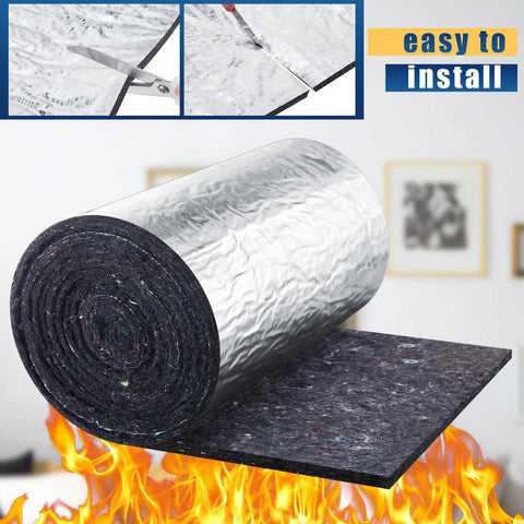 Two Roll Gray Duct Insulation Wrap With Thermal Foil Backing For HVAC Vents And Air Ducts 12 Inch Wide 20 Feet Long shown rolled and cut.