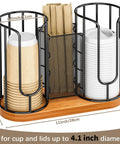 Cup And Lids Holder With Wooden Base For Disposable Cups Straws Organizer And Dispenser On Countertop Coffee Station Bar Restaurant Office Breakroom Kitchen Paper And Plastic Cup Holder Storage Shop.