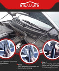 Installation steps for Front Hood Struts Replacement For 2003-2009 Lexus GX470 And 2003-2009 Toyota 4Runner shown on car hood.
