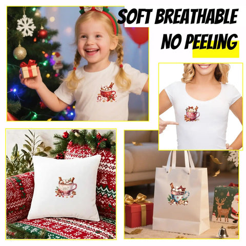 12 Piece Dessert Cup Iron On Transfer Kit For Christmas Festive Dessert Cup Designs DIY Heat Transfer Stickers on shirt, pillow, bag.