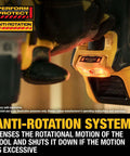 Pro Grade Brushless Cordless Hammer Drill Kit with anti-rotation feature and visible battery life indicator.